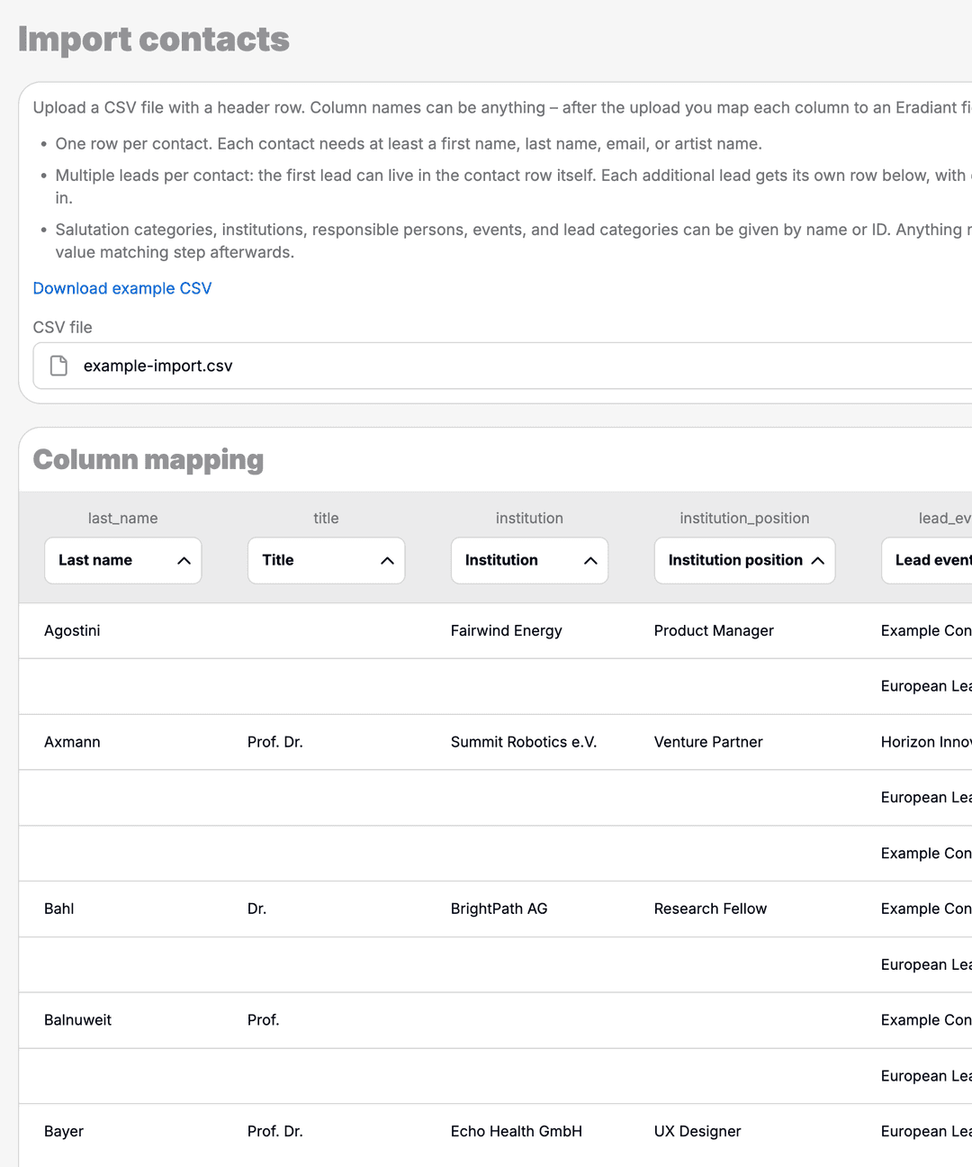 Contact import from external sources.