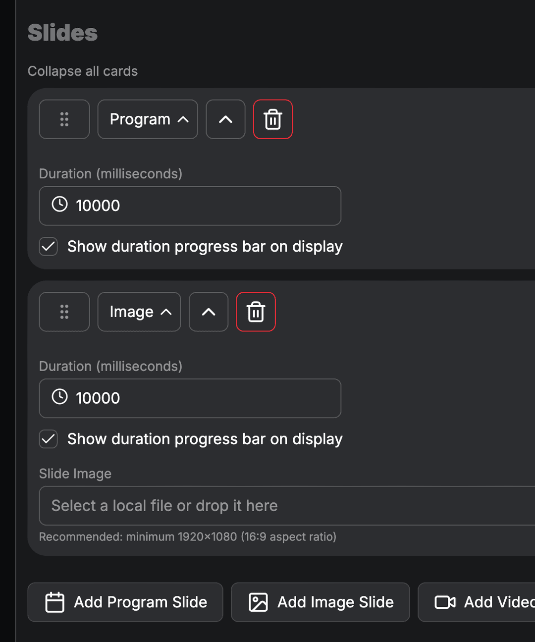 On-site monitor with program and image slides.