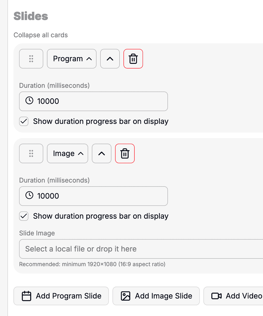 On-site monitor with program and image slides.