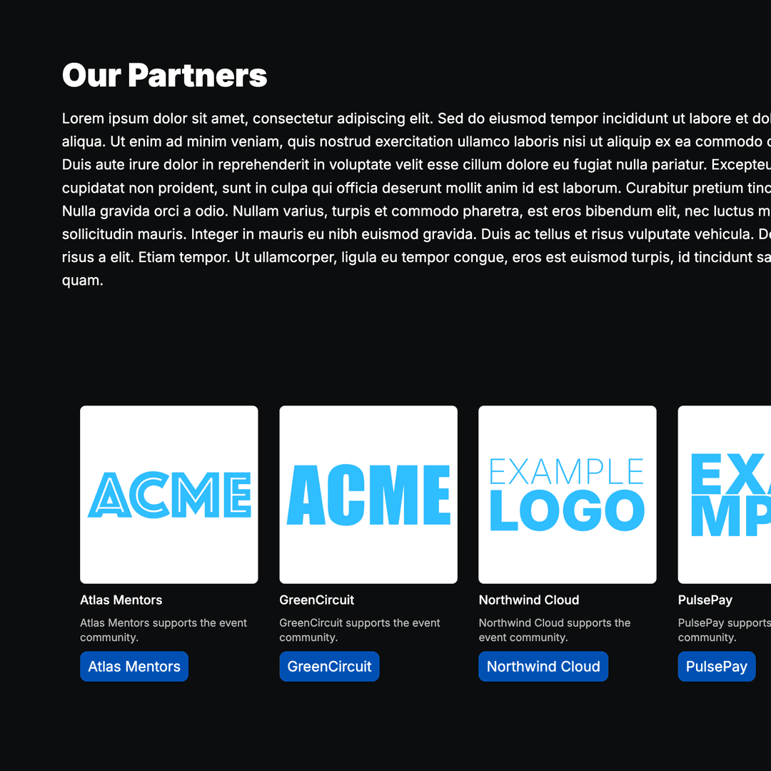 Partner overview with logos and profiles.
