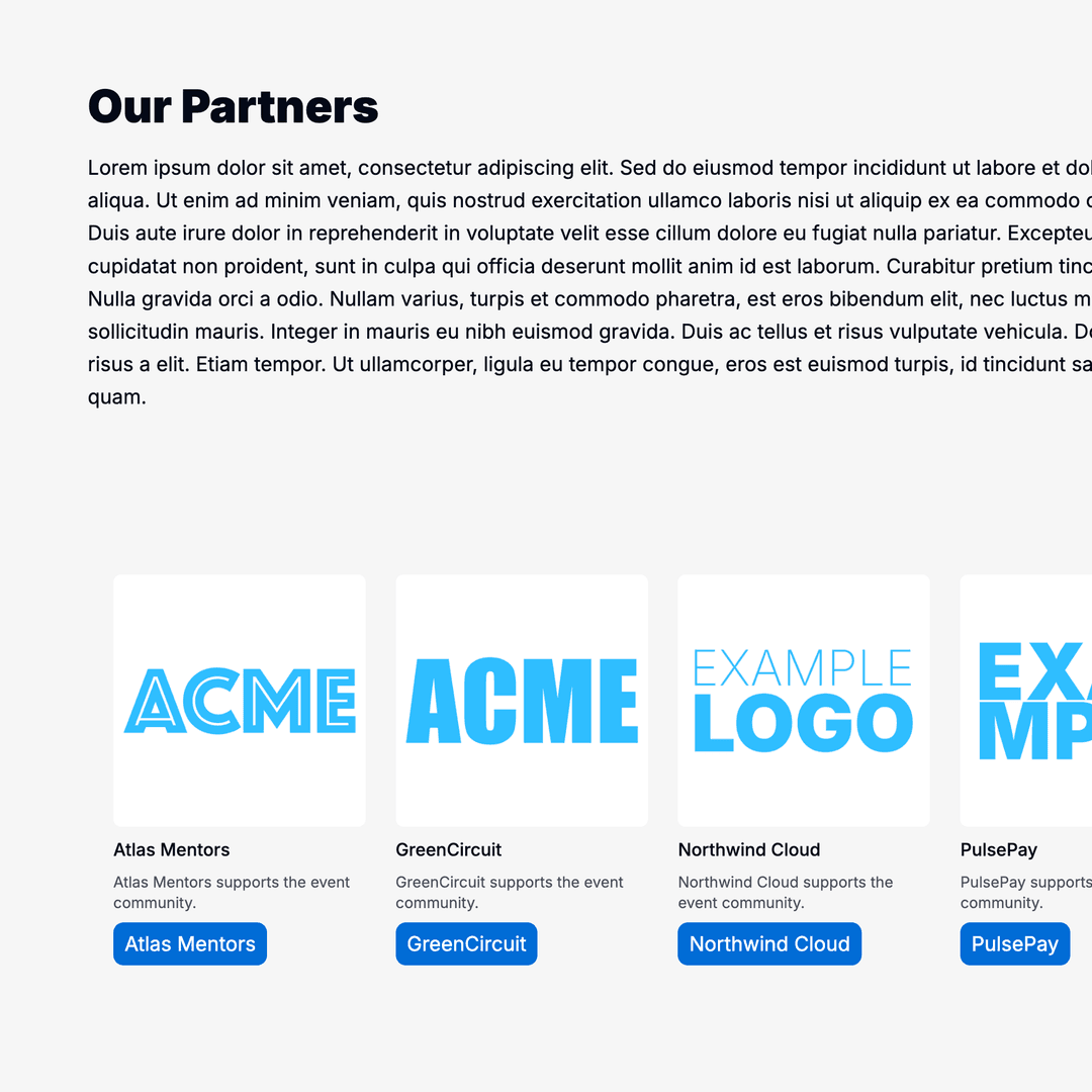 Partner overview with logos and profiles.
