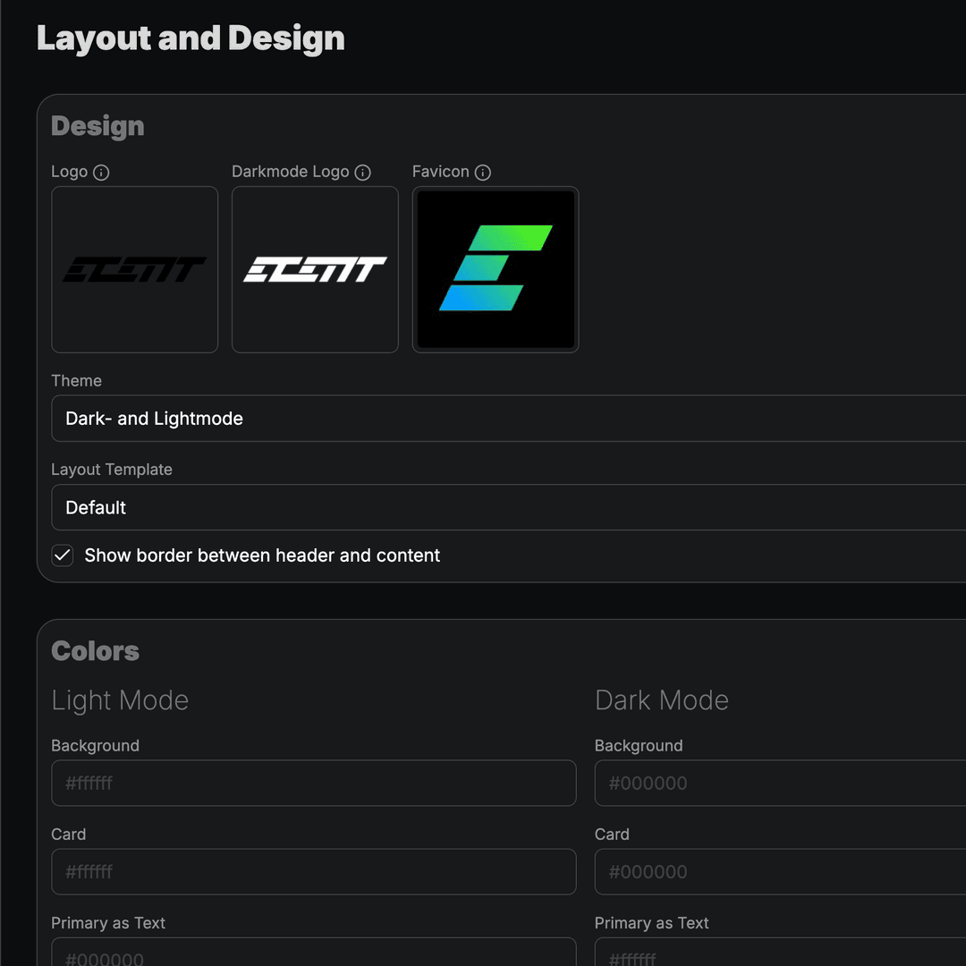 Event settings with branding and configuration options.