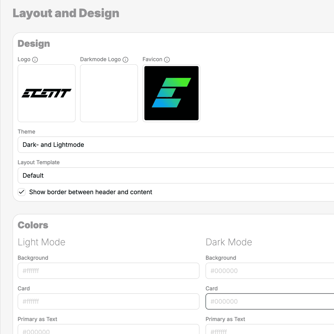 Event settings with branding and configuration options.