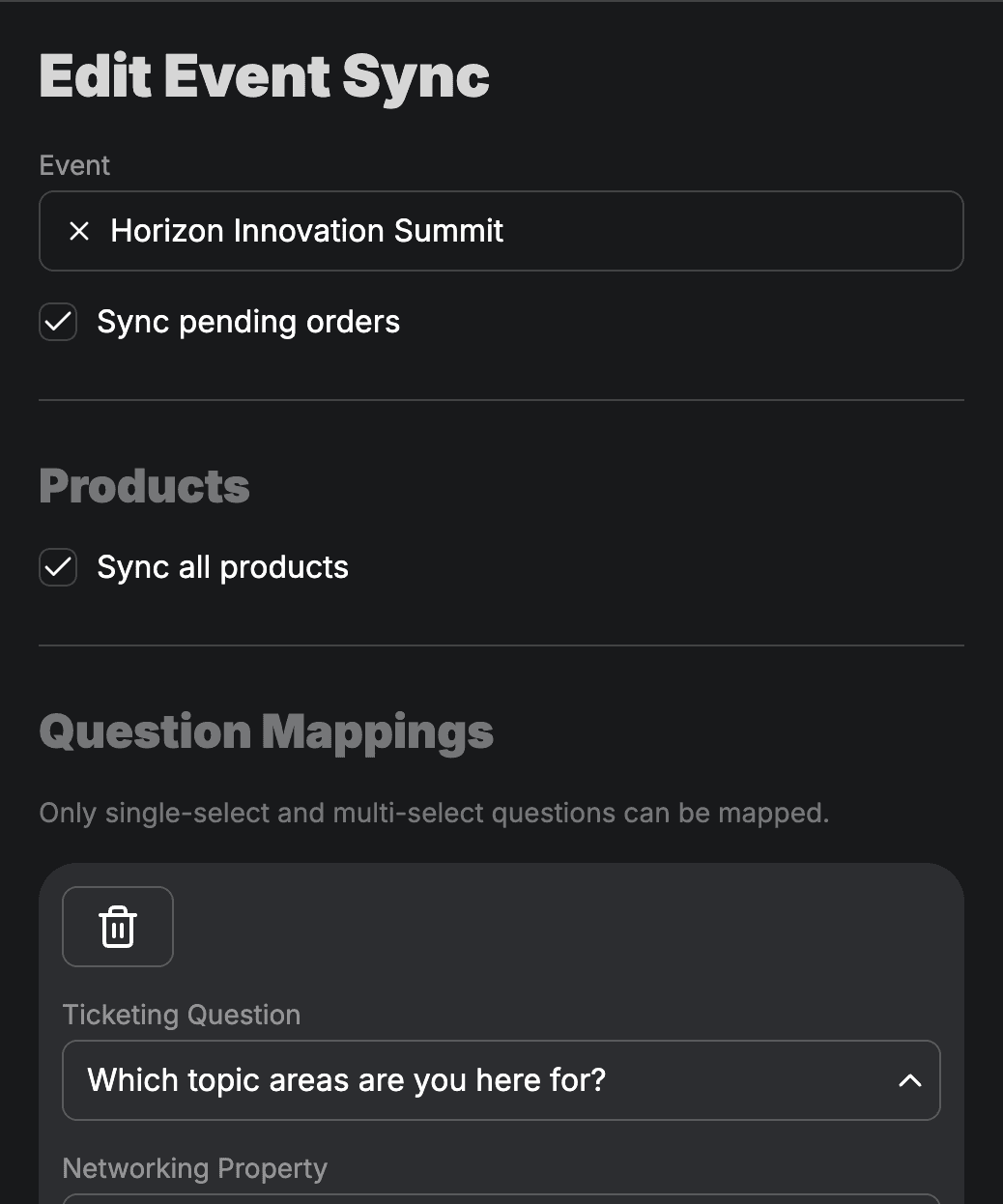 Event synchronization between ticketing and event module.