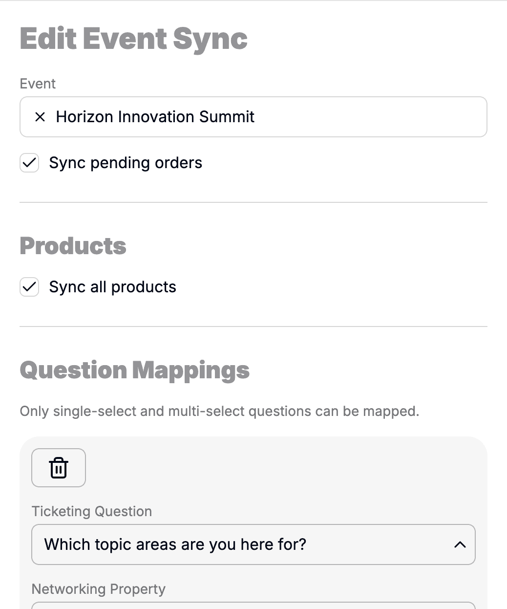 Event synchronization between ticketing and event module.