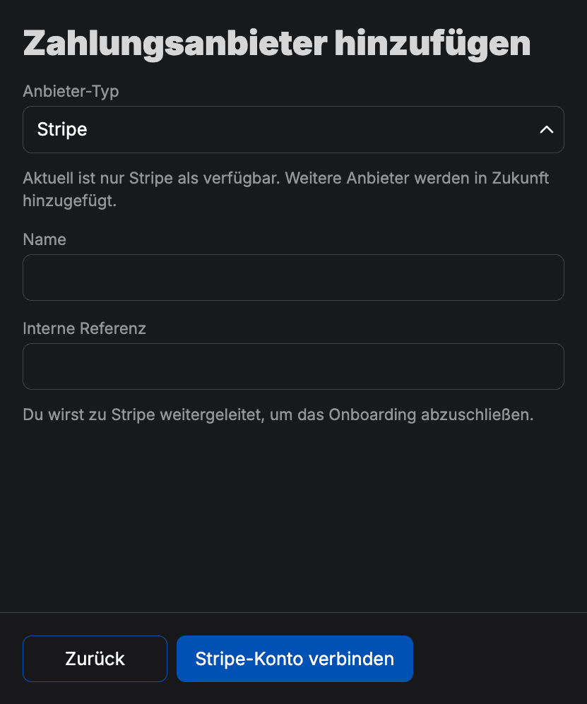 Payment provider setup with Stripe Connect.