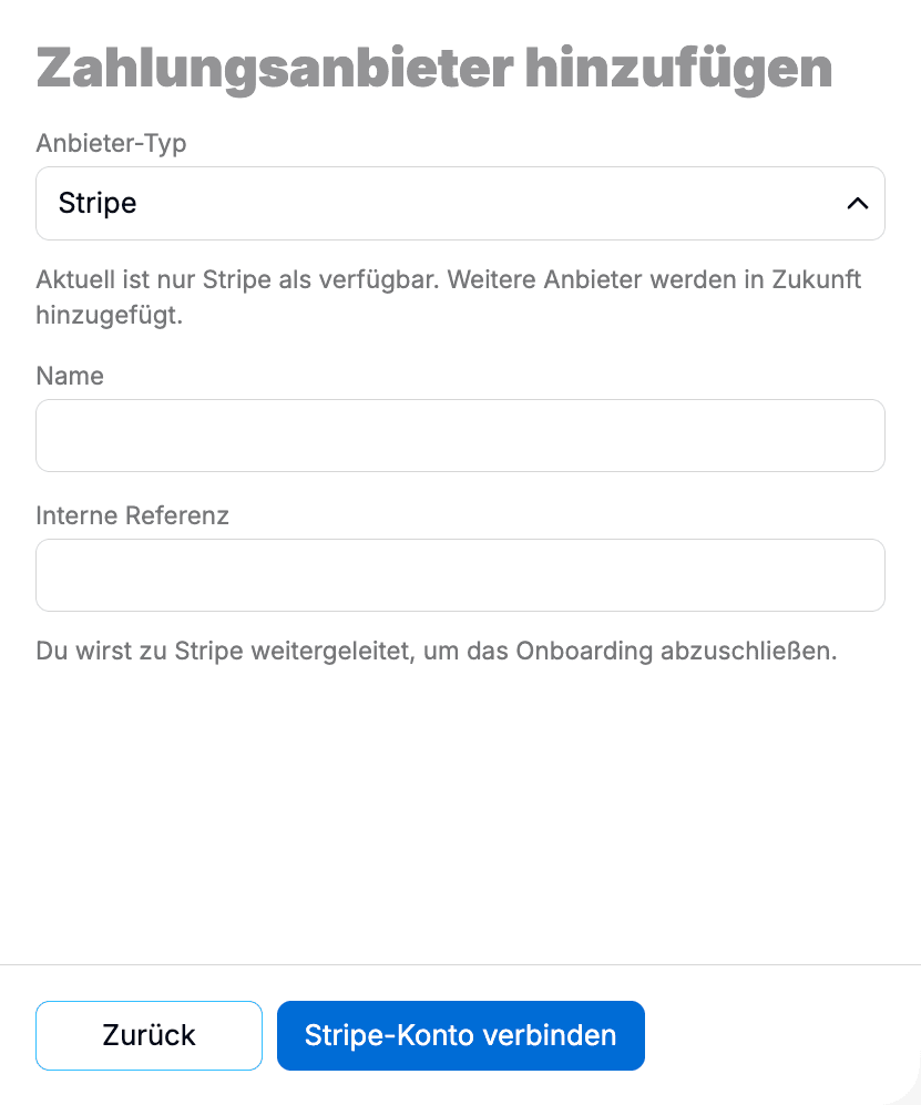 Payment provider setup with Stripe Connect.